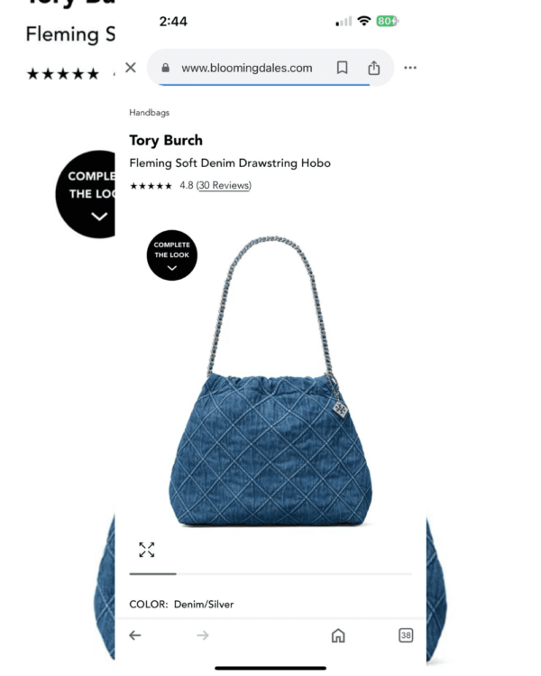 First Copy Replica Tory Burch Fleming Soft Denim Drawstring Bag