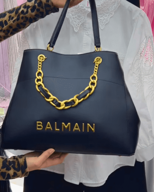 Balmai-n Chain Embellished Self Embossed Leather Tote Bags - First Copy Replica