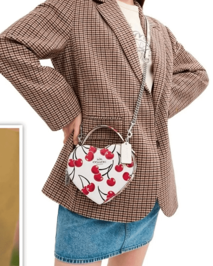 Coac-h Heart Crossbody Bag With Cherry Print | First Copy