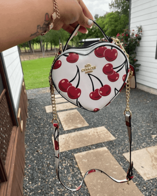 Coac-h Heart Crossbody Bag With Cherry Print | First Copy