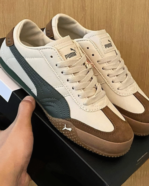 Puma Bella UT Leather Beige Green Gum 7A Shoes - First Copy