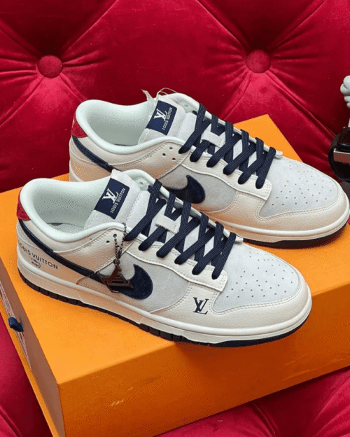 Nike SB Dunk Low White Navy X Louis Vuitton Sneakers - First Copy
