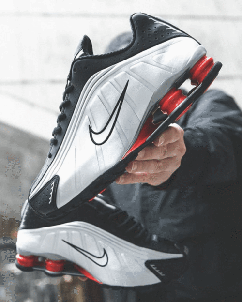 Shox R4 Black And Metallic Silver Nike Shoes - First Copy