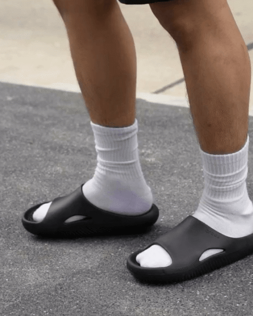 Men's Crocs Mellow Black & White Mule Sandals - First Copy