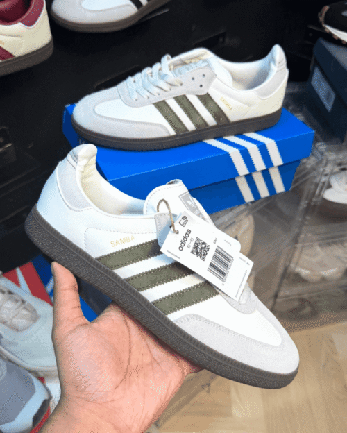 Men And Women Samba White Olive Khaki Adidas - First Copy