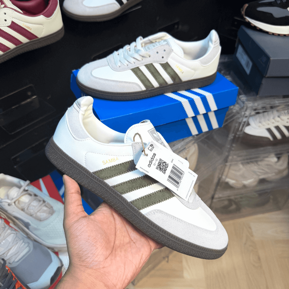 Men And Women Samba White Olive Khaki Adidas Sneakers 1 Men And Women Samba White Olive Khaki Adidas - First Copy